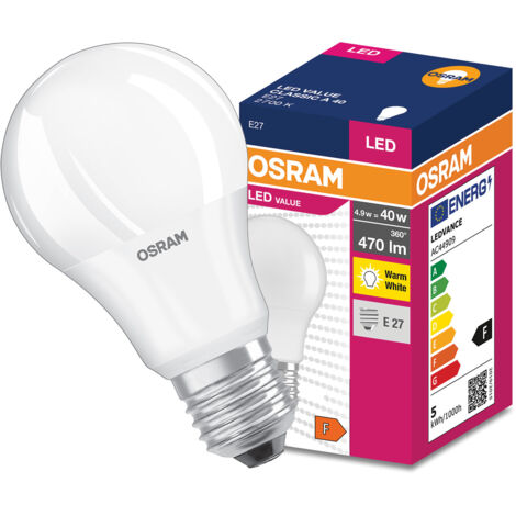 Ampoule LED E27 A55 4,9W = 40W 470lm 2700K chaud 200° OSRAM