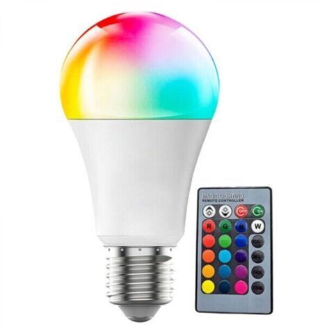 Ampoule LED E27 A60 10W RGB Blanc 6000K avec Télécommande, Dimmable, 16 Couleurs & Mode Mémoire (Lot de 1)