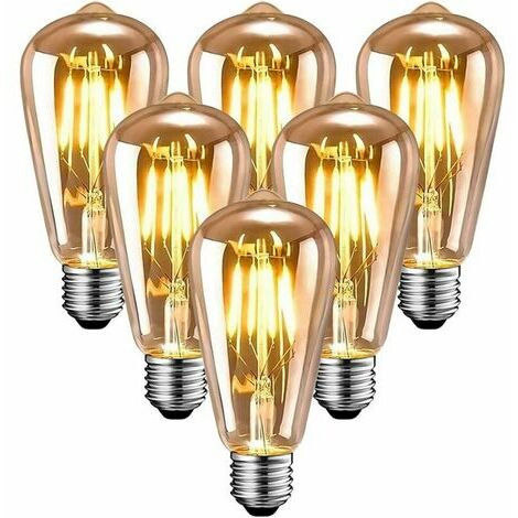 Ampoule LED E27 Ampoule LED E27,Ampoule rétro LED, protection des yeux blanc chaud T64, ampoule rétro LED 2700K 400LM bouchon à vis, ampoule longue durée 4W, lot de 6