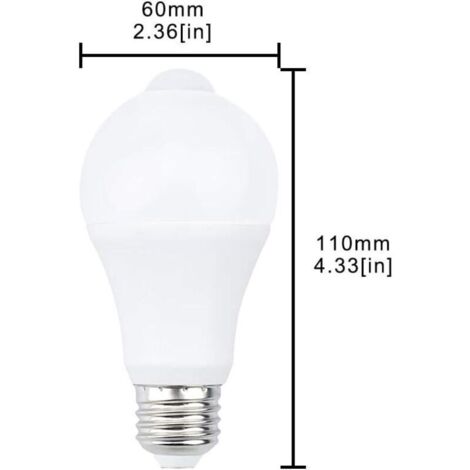 Ampoule LED E27 avec détecteur de mouvement Lumière intelligente 9 W Remplace l'ampoule basse consommation 90 W Angle d'éclairage 120°, blanc, E27, 9 W