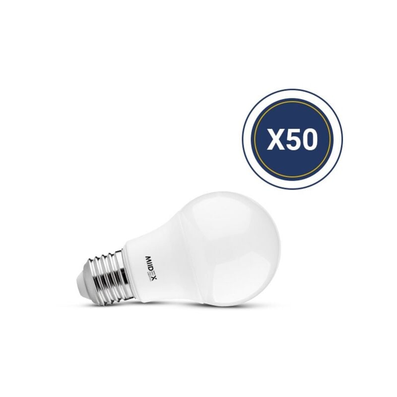 Pack de 50 Ampoules led E27 Bulb 10W A60 Miidex Lighting blanc-chaud-3000k - non-dimmable