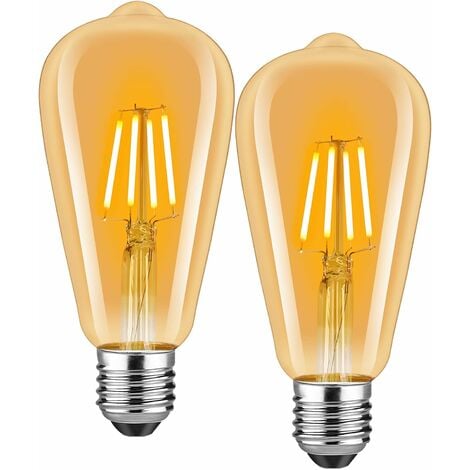 Ampoule LED E27, Décorative Rétro Edison Ampoule Vintage Antique Lampe,ST64 4W équivalent Incandescente 40W,400LM Blanc Chaud 2700K, Lot de 2