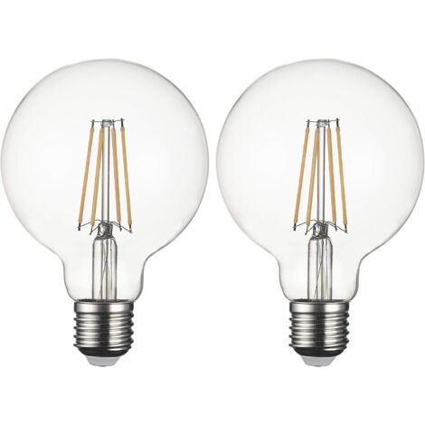 Ampoule LED  E27 G95 à filament, sans scintillement à vis Edison 40W  850 lm jaune chaud 2200 K, non variable - Lot de 2 [Classe énergétique A+] [Classe énergétique F]