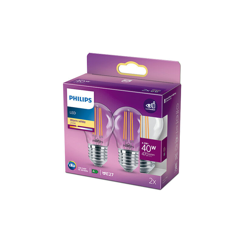 Pack 2 Ampoule led Philips E27 P45 470Lm [PH 929001890557]