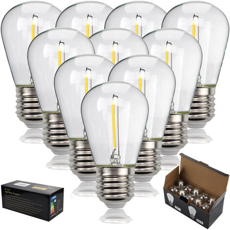 Ampoule LED E27 S14,Ampoule Edison vintage 1W, Ampoules Retro Blanc Chaud,pour Ampoule Chaines Lumineuses Exterieures S14,Lot de 10