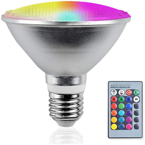 Ampoule LED E27，Ampoule LED RGBW PAR38 Spot 20 W E27 Lampe d'extérieur IP65 à intensité Variable，Projecteur avec télécommande pour Holiday Party Courtyard Decor (20W)