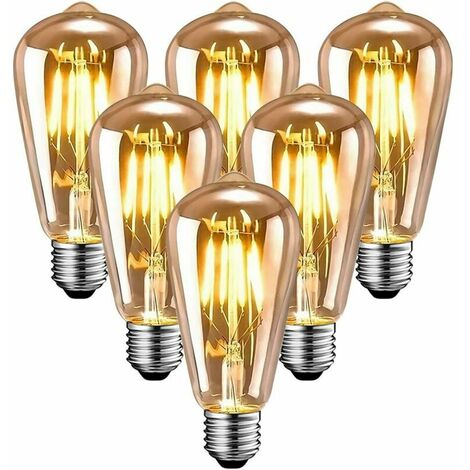 Ampoule LED E27,Ampoule rétro LED, protection des yeux blanc chaud T64, ampoule rétro LED 2700K 400LM bouchon à vis, ampoule longue durée 4W, lot de 6