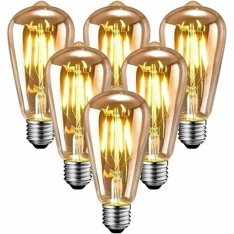 Ampoule LED E27,Ampoule rétro LED, protection des yeux blanc chaud T64, ampoule rétro LED 2700K 400LM bouchon à vis, ampoule longue durée 4W, lot de 6