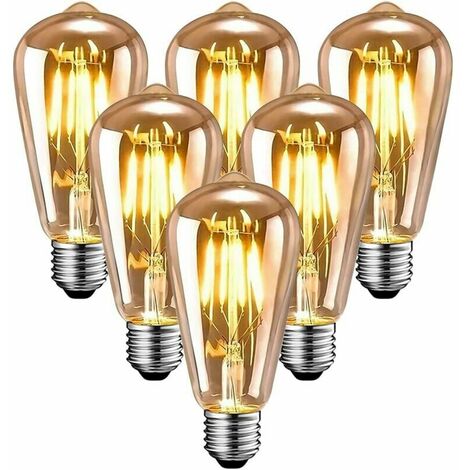 Ampoule LED E27,Ampoule rétro LED, protection des yeux blanc chaud T64, ampoule rétro LED 2700K 400LM bouchon à vis, ampoule longue durée 4W, lot de 6