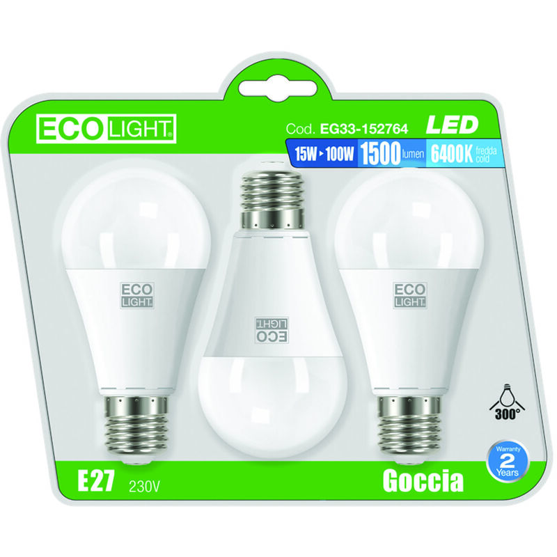 Ampoule Led Ecolight A+ E27 Go.15w F. Pack 3 Pièces