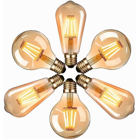 Ampoule LED Edison, 6 paquets E27 Rétro Antique Lampe décorative, 4W, 2700K, ST64&G80 Blanc Chaud