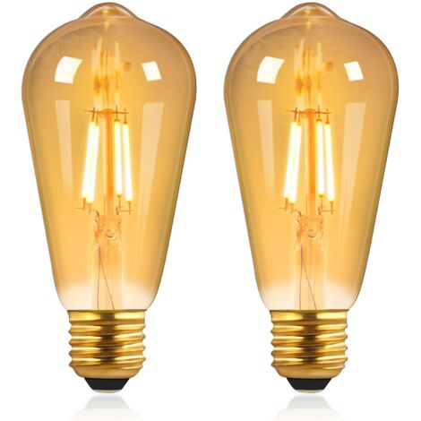 Ampoule LED Edison vintage à intensité variable, ST64 blanc chaud 2700K, 220V, 4W (équivalent 40W), culot à vis E27 ambré, lot de 2