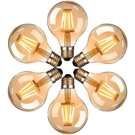 Ampoule LED Edison vintage, ampoule vintage G80 E27 4 W, lumière jaune 2200 K, ampoule à filament vintage, équivalent à une ampoule à incandescence de 40 W, non variable, lot de 6