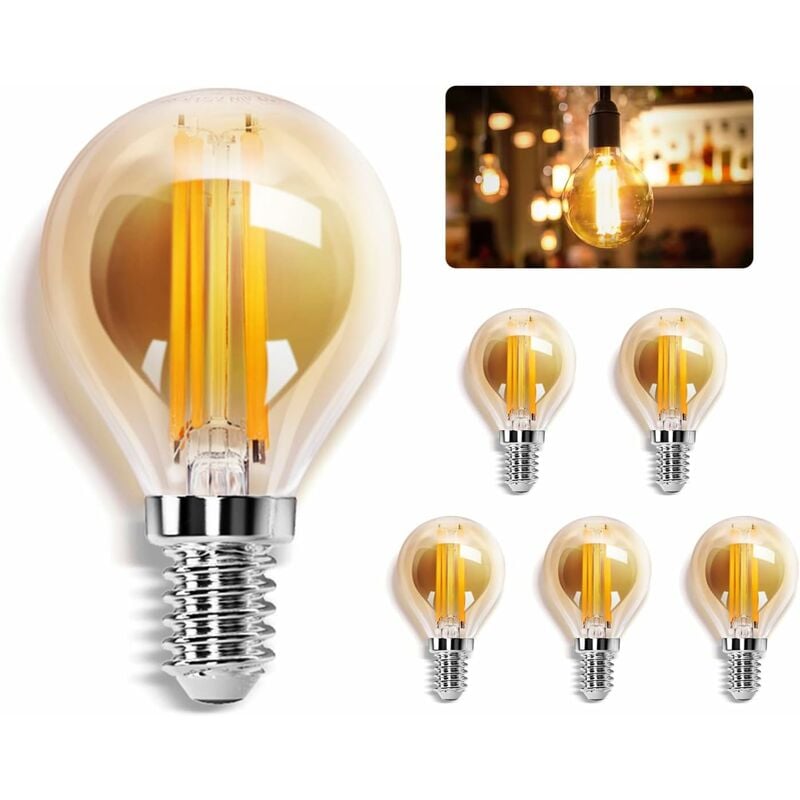 Ersandy - Ampoule led Filament E14,Blanc Chaud 2700K,400LM,4W(équivalent à 37W), Rétro Ampoule Edison led G45,Lot de 5 [Classe énergétique f]