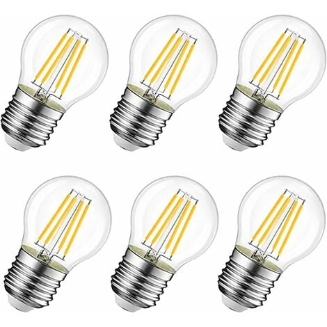 Ampoule LED Filament E27 G45, 6W Equivalente à Ampoule Halogène Vintage 60W, Blanc Chaud 600Lm 3000K, Non Dimmable, Lot de 6. [Classe énergétique E]