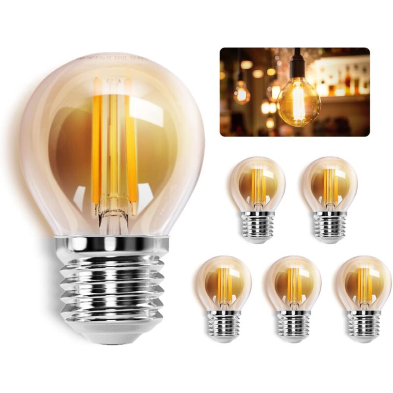 Ampoule LED Filament E27,Blanc Chaud 2200K,520LM,6W(équivalent à 43W), Rétro Ampoule Edison LED G45,Lot de 5
