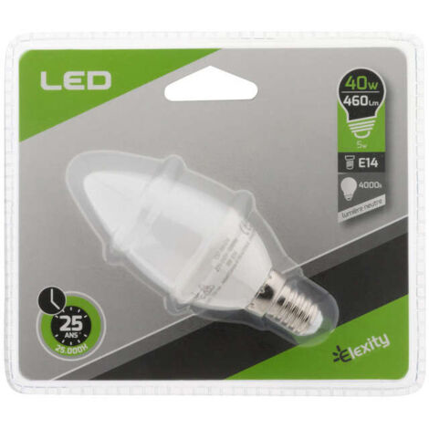 Ampoule LED Flamme 5W E14 400lm 4000K - Blanc neutre - Elexity