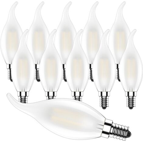 Ampoule LED Flamme E14,4W Ampoules Bougie Dimmable,C35 Ampoules LED Filament,Forme de Bougie Blanc Chaud 2700K,400LM,Mat,10 Pièces [Classe énergétique E]
