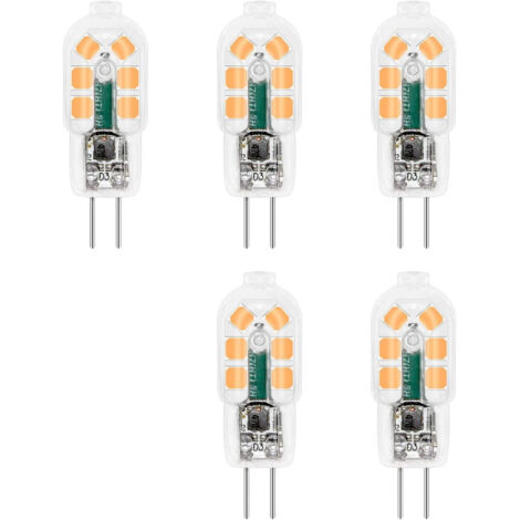 Ampoule LED G4 2W 12V Blanc Chaud 200LM, équivalent Bi Pin G4 10W-20W halogène, G4 LED 12V pour Hotte Cuisine/Armoire/Camping, non-dimmable, lot de 5 [Classe énergétique A+]