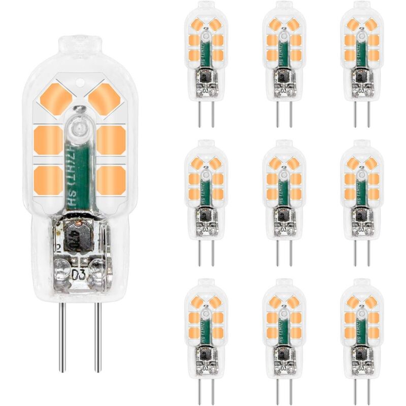 Ampoule LED G4 2W 12V Blanc Chaud 200LM, équivalent Bi Pin G4 10W-20W halogène, G4 LED 12V pour Hotte Cuisine/Armoire/Camping, non-dimmable, lot de