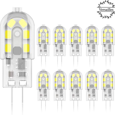 Ampoule LED G4 2W, 20W Ampoules Halogènes équivalentes, Blanc froid 6000k,200Lm,12x SMD,12V AC/DC-Pack de 10 - Versailles