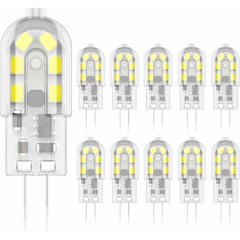 Ampoule LED G4 2W, ampoules halogènes équivalentes 20W, blanc froid 6000k, 200Lm, 12x SMD, 12V AC/DC-lot de 10 [Classe énergétique A+]