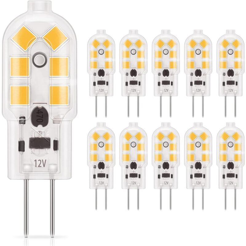 Ampoule LED G4 2W, blanc chaud 3000K, AC/DC 12V ampoules d'éclairage équivalent à 20W halogène, 180LM, non dimmable, parfait pour hotte et lustre, 10