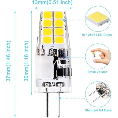 Ampoule LED G4 3W,6000K Blanc Froid,Équivalent 35W G4 Ampoule Halogène,AC/DC 12V,300 Lumens,Non Dimmable,Lot de 10