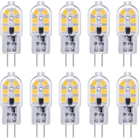 Ampoule LED G4　Lot de 10 ampoules LED G4 12 V 2 W blanc froid 6000 K, 12 LED, remplacement pour ampoule halogène G4 10 W-20 W, 200 lm, AC DC 12 V G4 Bi Pin Capsule LED pour hotte aspirante/lustre, non