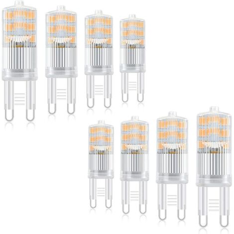 Ampoule LED G9, 3W 300LM Ampoule Led G9 Lampe, 30W Halogène Lumière Equivalente, Blanc Chaud 3000K, 360 Degrés Angle, AC 220-240V (Lot De 8)