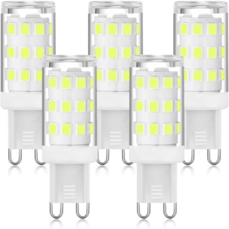 Ampoule LED G9 6000K Blanc froid 5W, LED à douille G9 à deux broches, ampoules G9 à économie d'énergie pour lustre, pas de scintillement, non dimmable, 5 paquets。