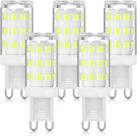 Ampoule LED G9 6000K Blanc froid 5W, LED à douille G9 à deux broches, ampoules G9 à économie d'énergie pour lustre, pas de scintillement, non dimmable, 5 paquets。