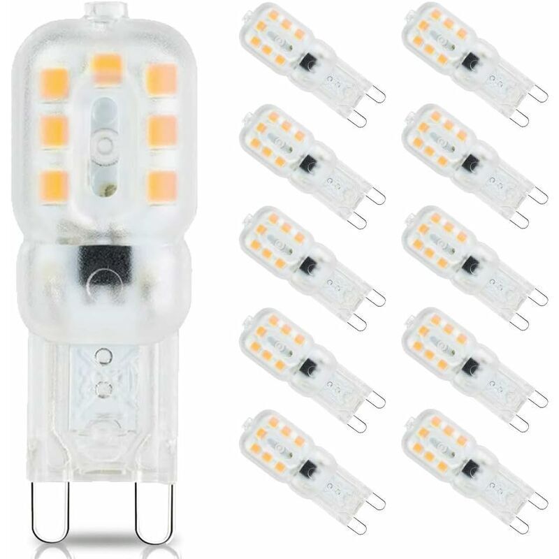 Ampoule Led G9 Blanc Chaud 3000K, G9 3W Mini Led Ampoules, Équivalent à 33W Halogène Ampoules, 360 Degrés Angle, AC220-240V, Lot de 10 sans