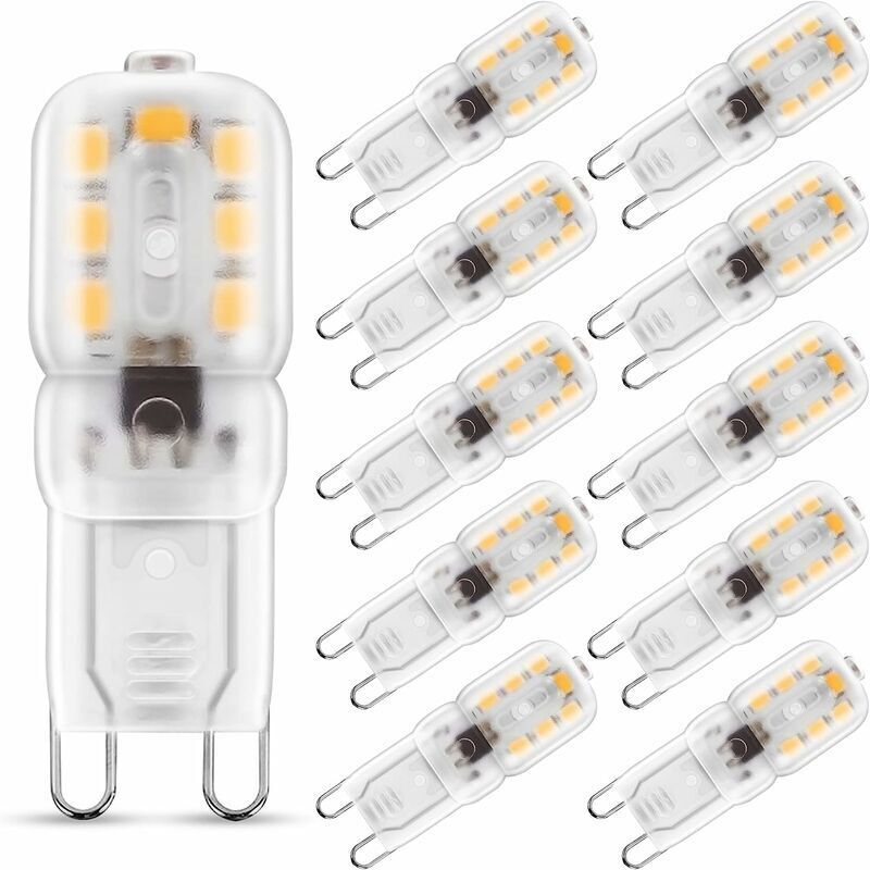 Ampoule led G9,2W G9 Blanc Chaud 3000K, Ampoule led, 25W Ampoule Halogène Équivalent, 230V ac 200lm, 360° Larges Faisceaux, Culot G9 Lot de 10