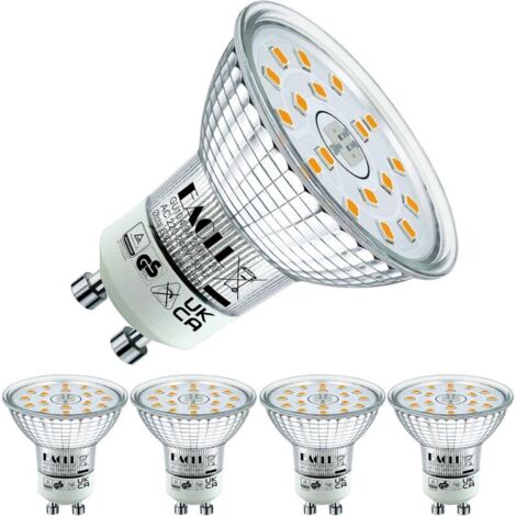 Ampoule LED GU10 Blanc Chaud 4.9W Équivalent à lampe halogène 70W, Lot de 4, 515 Lumens 2700K Non Dimmable, Éclairag sans Scintillement, Large Faisceau 120° Spot, AC 230V Lampe à Réflect [Classe én