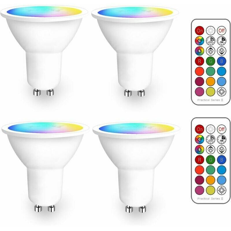Ampoule Led GU10 RGB Spot Culot led Changementde Couleur, Ampoules Led RGBW Dimmable Blanc chaud (2700K) Spots LED - Télécommande infrarouge incluse