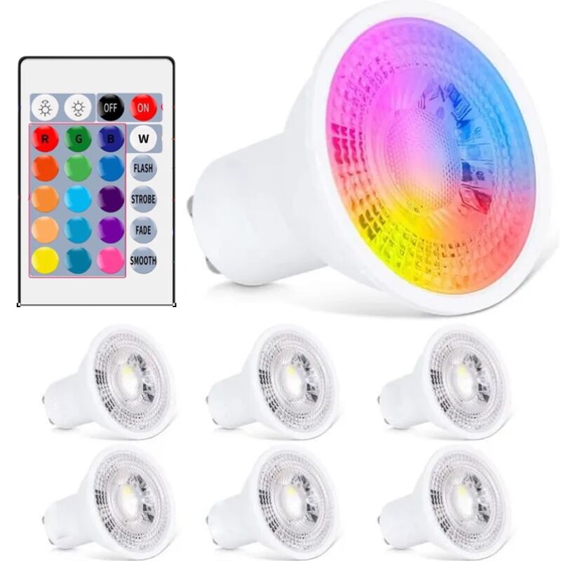 Ampoule LED GU10 Spot Ampoules 5W Changement De Couleur RGBW Dimmable Par Télécommande RGB Blanc Chaud (Pack of 6)