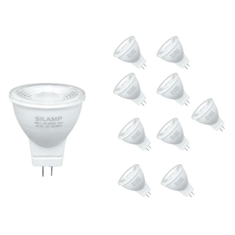 Silamp - Ampoule led GU4 / MR11 4W 12V (Pack de 10) - Blanc Chaud 2300K - 3500K