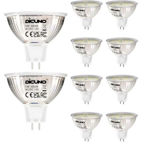 Ampoule LED GU5.3 Blanc Froid 6000K, MR16 LED 12V 5W Equivalent à 50W Halogène, Ampoules LED Spot Non Dimmable, Lot de 10