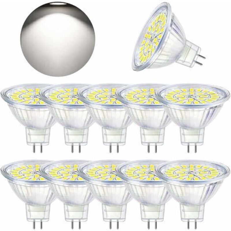 Ampoule led GU5.3 Blanc Froid 6000K, MR16 led 12V 5W Equivalent à 50W Halogène, Ampoules led Spot Non Dimmable, Lot de 10 [Classe énergétique f]