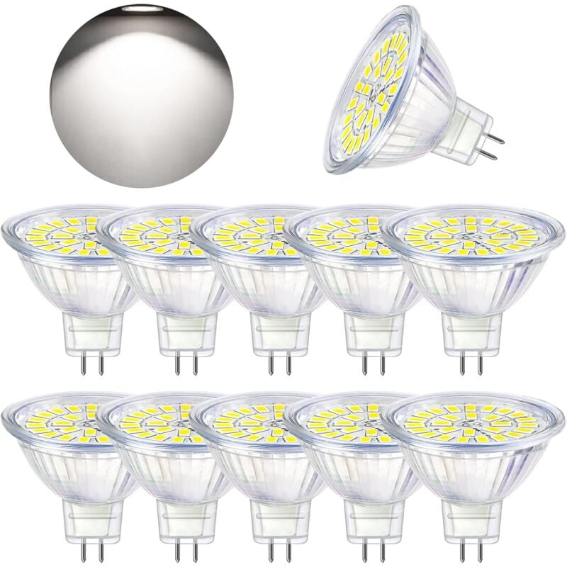 Ampoule led GU5.3 Blanc Froid 6000K, MR16 led ac DC12V 3W Equivalent à 30W Halogène, Ampoules led Spot Non Dimmable, Lot de 10 [Classe énergétique f]