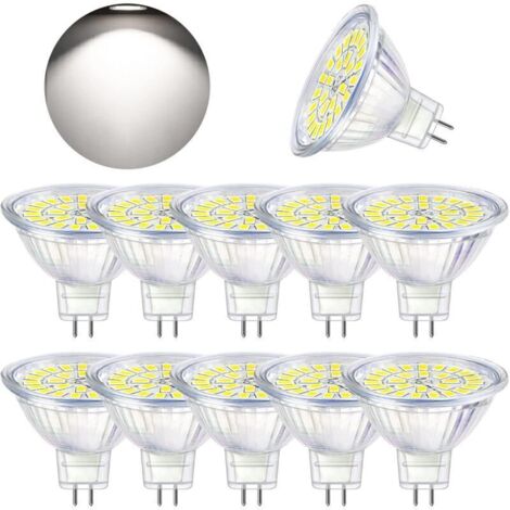 Ampoule LED GU5.3 Blanc Froid 6000K, MR16 LED AC DC12V 3W Equivalent à 30W Halogène, Ampoules LED Spot Non Dimmable, Lot de 10 [Classe énergétique F]