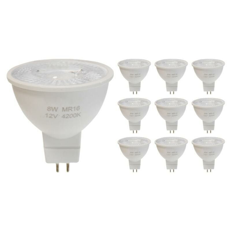 Ampoule led GU5.3 / MR16 12V 8W smd 80° (Pack de 10) - Blanc Neutre 4000K - 5500K Silamp