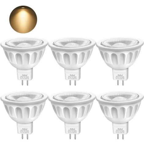Ampoule LED GU5.3 MR16, Blanc Chaud 3000K, 5W équivalent 50W halogène, 12V AC/DC, 450LM, angle 40°, Non Dimmable, Lot de 6
