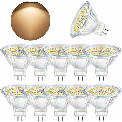Ampoule LED GU5.3, MR16 LED 12V 5W Equivalent à 50W Lampe Halogène Blanc Chaud 3000K, Ampoules LED Spot Non Dimmable, Lot de 10