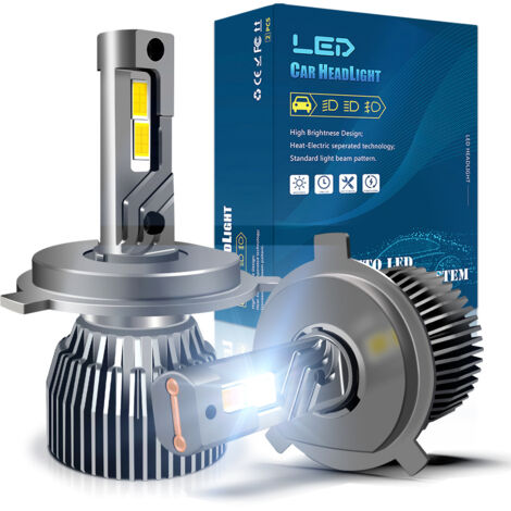 Ampoule LED H4 Phare Avant Voiture Moto 45W 5000LM 12V 5A, Laser Lentille Haute Précision, Feux Croisement Route Intégrés, IP65 Étanche, Aluminium, Compatible Véhicules AT