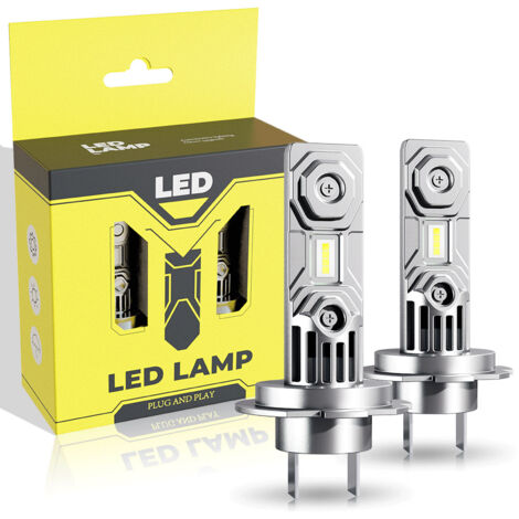 Ampoule LED H7 2023 améliorée pour phare de voiture et de moto, 300 % de luminosité 6000 K, ampoule halogène de rechange et kit xénon – 1:1 Mini LED H7 faisceau haut/bas, DC12 V (2 ampoules)
