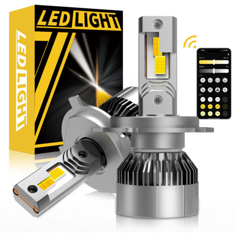 Ampoule LED H7 M77 Nouvelle Version 60W 12V 5A, Réglage Température de Couleur par APP Mobile, Double Tube Cuivre, Ultra-Bright, Feux Avant et Feux Brouillard, Corps en Aluminium, Plug & Play