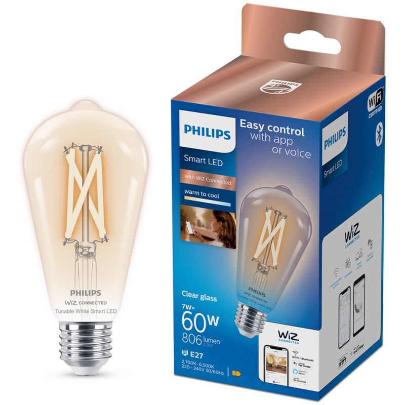 Ampoule à led st64 Philips 7w e27 2700/6500k wiz connected - 37224500