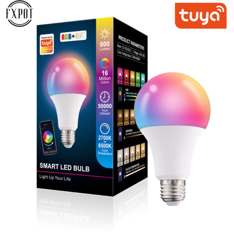 Ampoule LED Intelligente Tuya WiFi+Bluetooth 10W E27, RGB+CCT Dimmable, Contrôle App, 220V